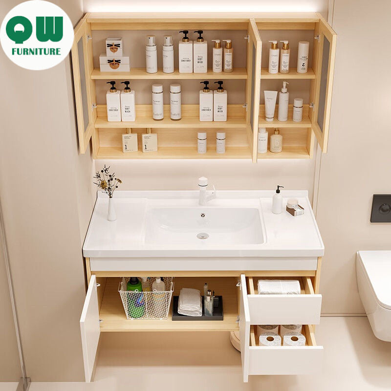 QW- Cabinet, Solid Wood Bathroom, Sink, Bathroom Set, Smart Glass Cabinet