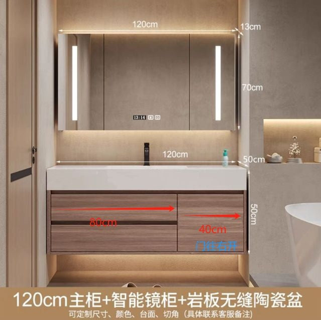 QW- Storan berkualiti tinggi diperbuat daripada kayu asli untuk kabinet cermin pintar di bilik mandi, sinki bilik mandi. 