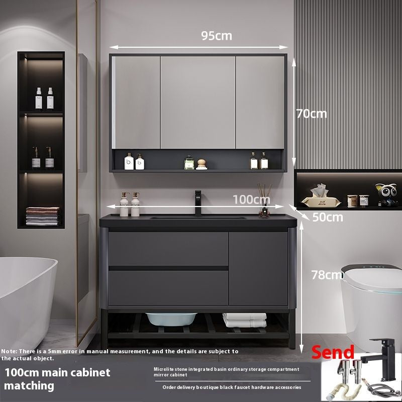 QW- Bathroom storage with smart mirror and black glass cabinet made of real wood.