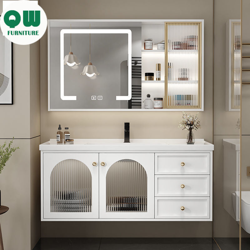 QW- Smart Mirror Real Wood Storage Bathroom Wash Cabinet