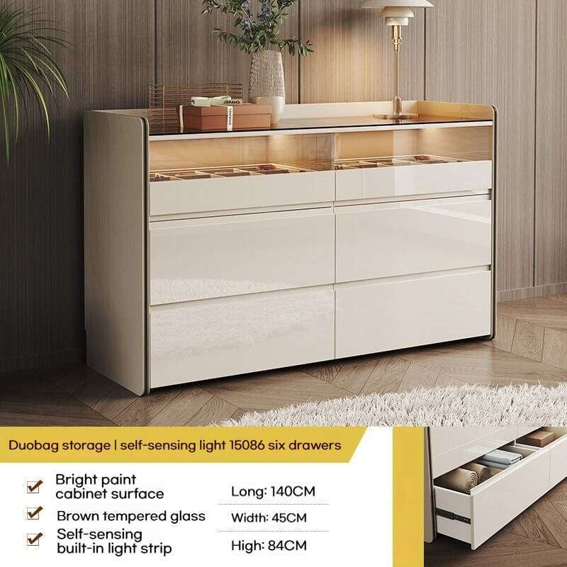 Penyimpanan Bilik Tidur Moden yang ringkas di hujung katil Kabinet elegan di ruang tamu Kabinet storan yang dipasang di dinding, meja solek