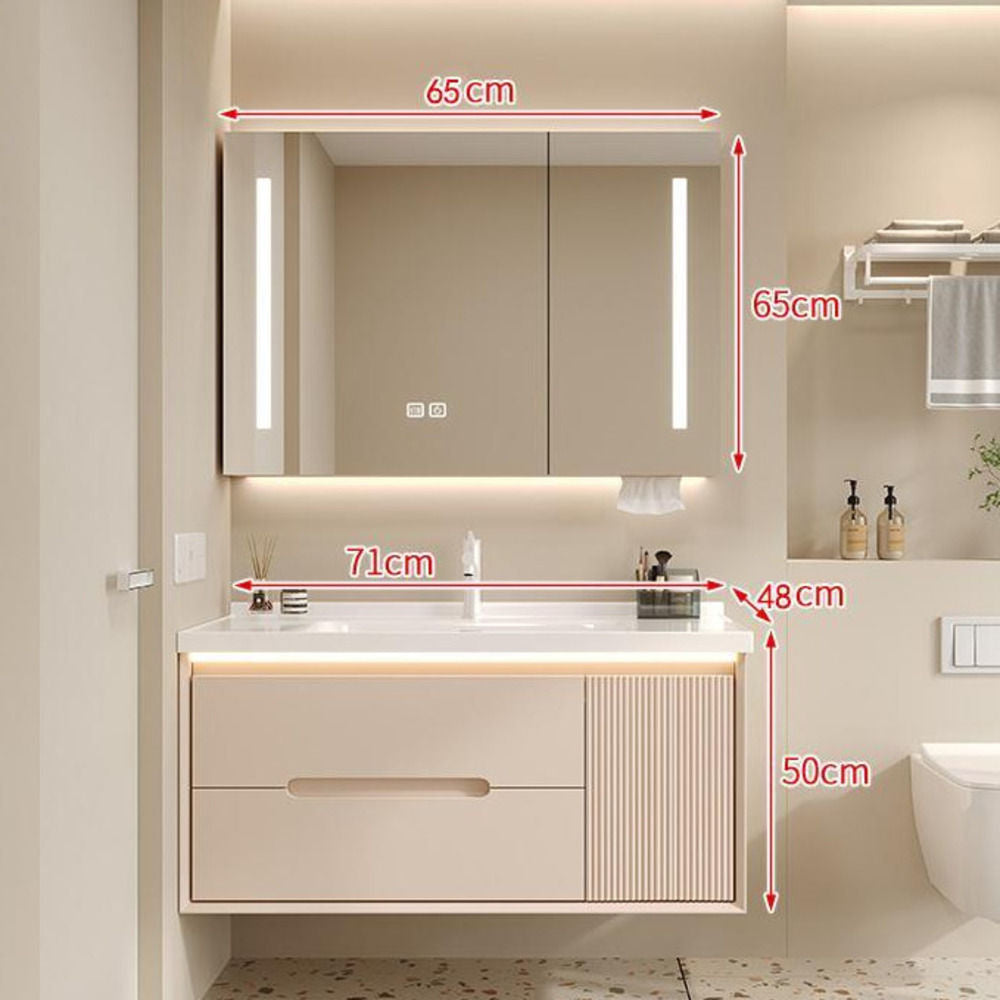Set Singki Bilik Mandi Kabinet Cermin Pintar Penyimpanan Kayu Padu QW- 