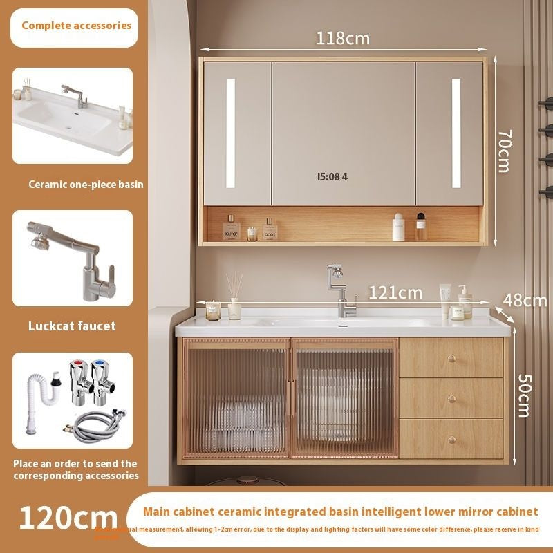 QW- Solid Wood Storage Smart Mirror Cabinet Bathroom Sink Set