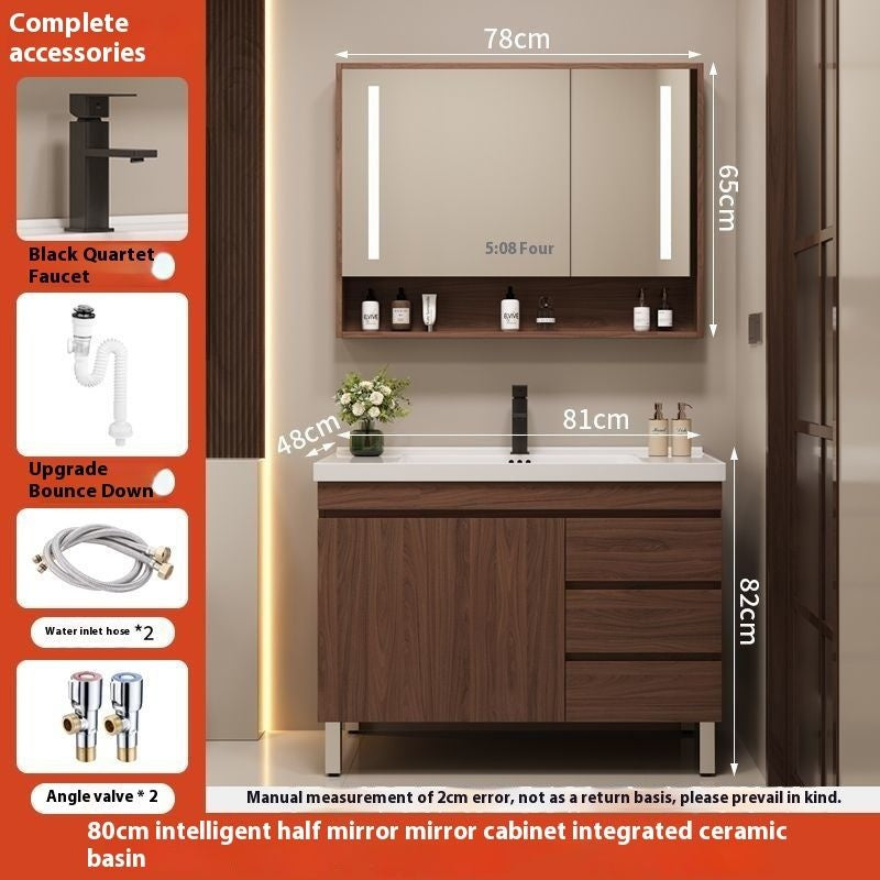 QW- Brown Real Wood Storage Cabinet Smart Materials for the Bathroom Sink Set