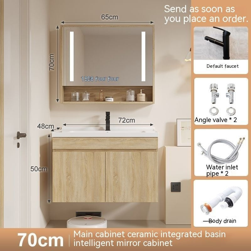 QW- Solid Wood Storage Smart Glass Cabinet, Bathroom Basin, Can Install Water Heater