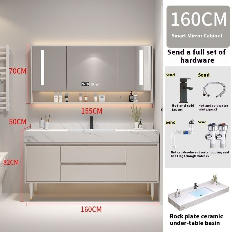 Set Singki Bilik Mandi Kabinet Cermin Pintar Penyimpanan Kayu Padu Tersuai QW 