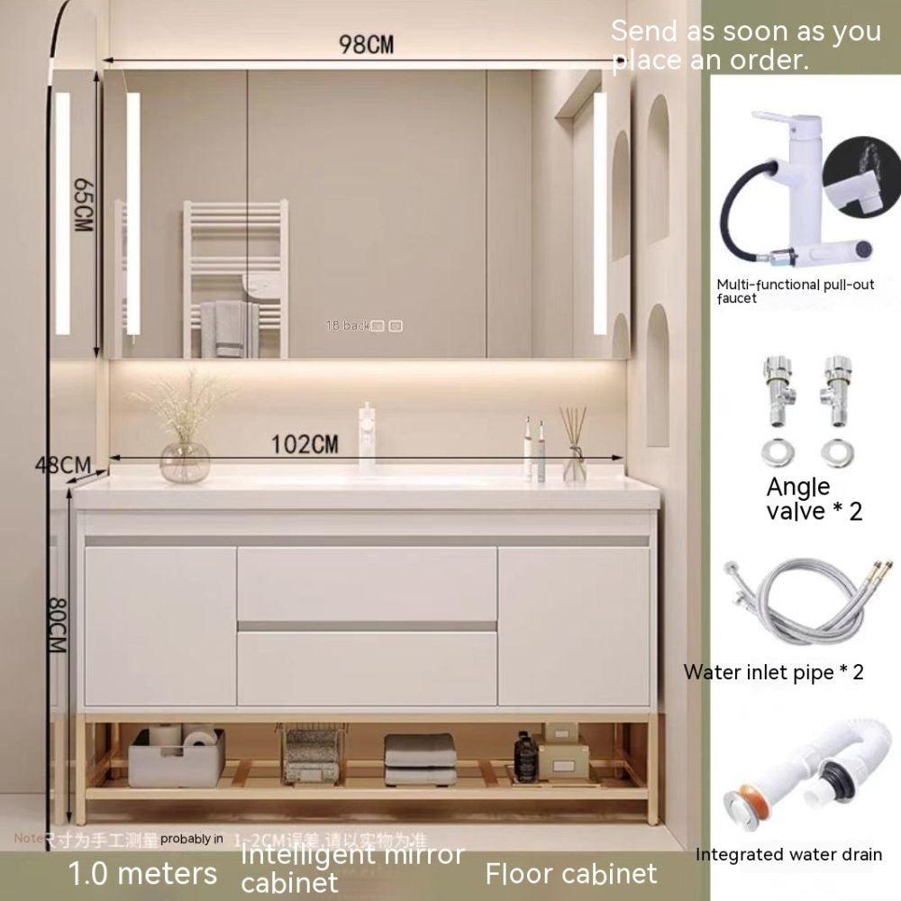 Set Singki Bilik Mandi Kabinet Cermin Pintar Penyimpanan QW- Gaya Krim 
