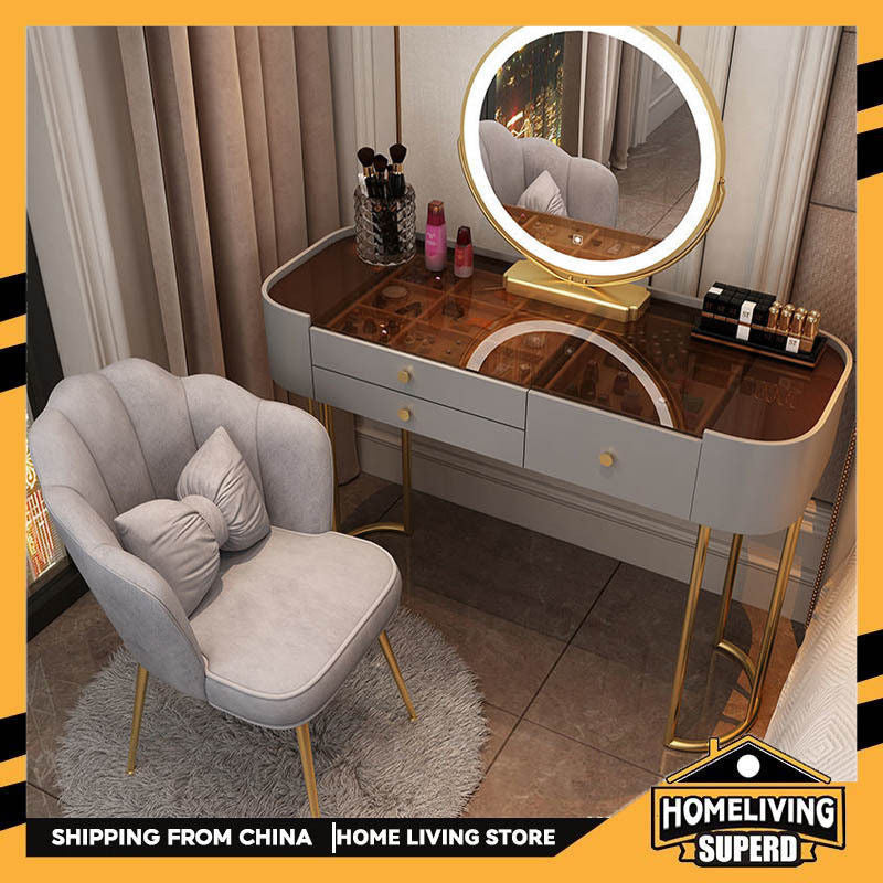 Meja Bilik Tidur Set Meja Solek Kaca Jernih Moden Ringkas