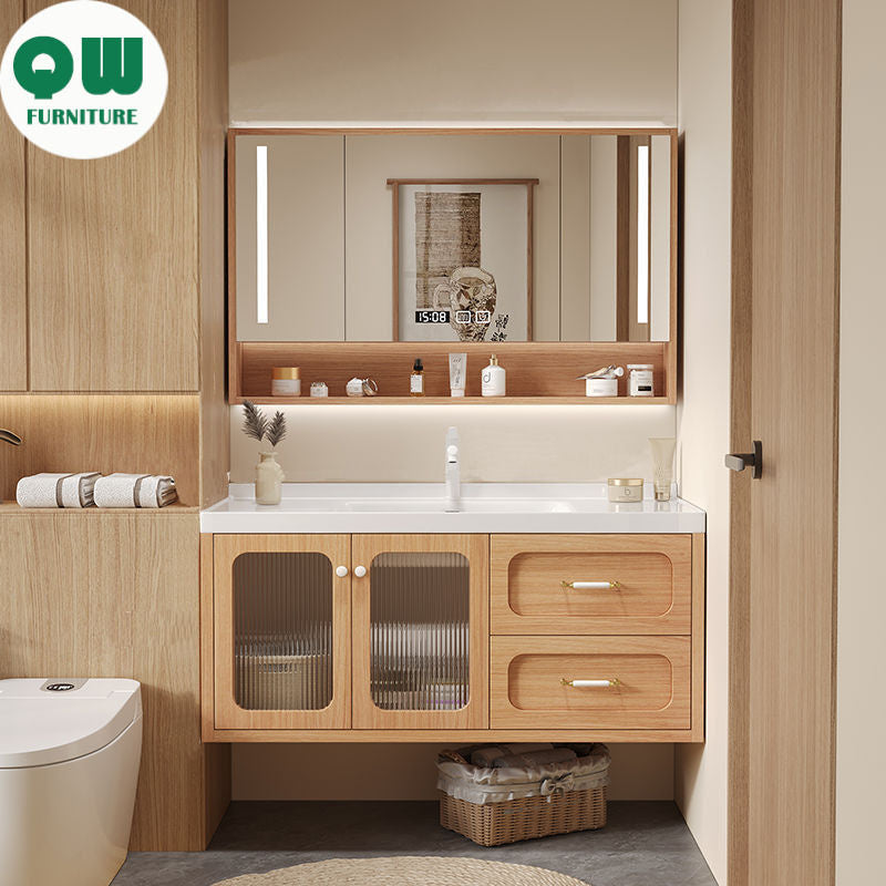 QW- Solid Wood Storage Smart Mirror Cabinet Bathroom Sink Set