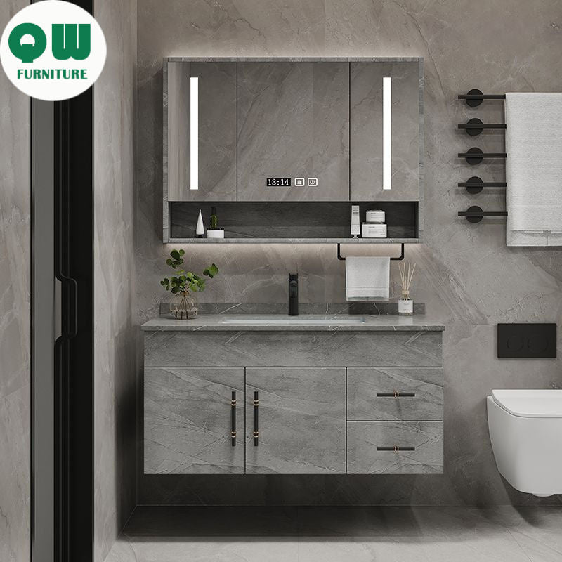 QW- Kabinet Cermin Pintar Diperbuat Daripada Kayu Asli di Bilik Mandi, Singki Bilik Mandi 