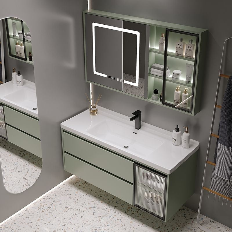 Set Singki Bilik Mandi Kabinet Cermin Pintar Penyimpanan Hijau QW- 