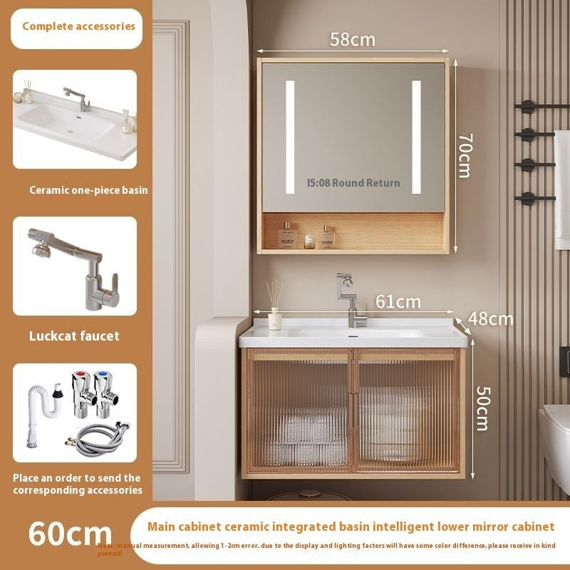 QW- Solid Wood Storage Smart Mirror Cabinet Bathroom Sink Set