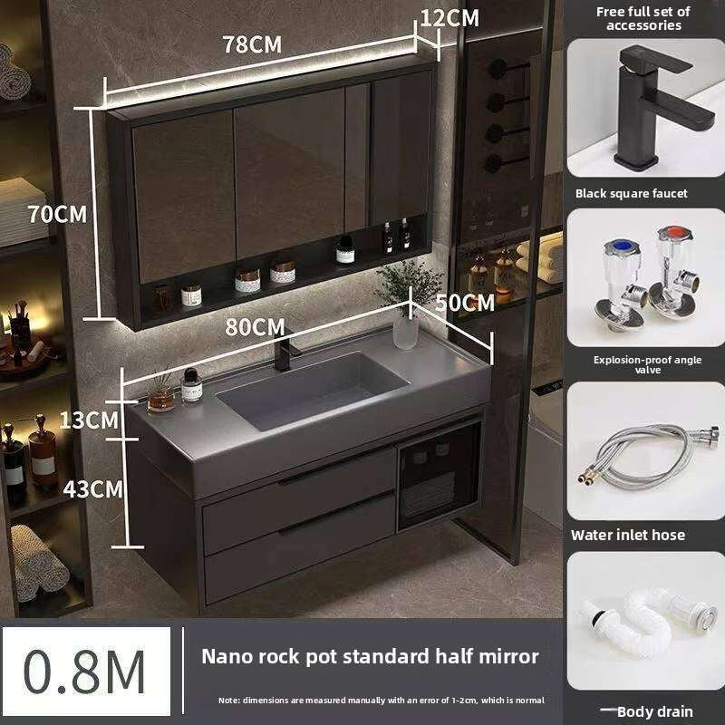 Set Kabinet Penyimpanan Kayu Asli QW- Cermin Pintar di Sinki Bilik Mandi 