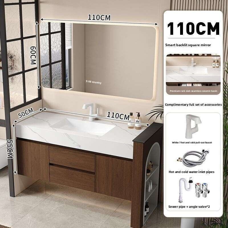 QW- Kabinet Cermin Pintar Penyimpanan Kayu Asli Buatan Sendiri untuk Bilik Mandi, Set Singki Bilik Mandi