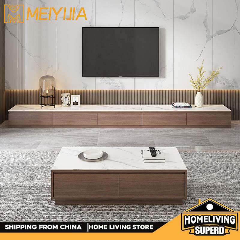 Set Kombo Meja Kopi Marmar Minimalis Moden Kabinet Lantai TV Ruang Tamu Rockboard