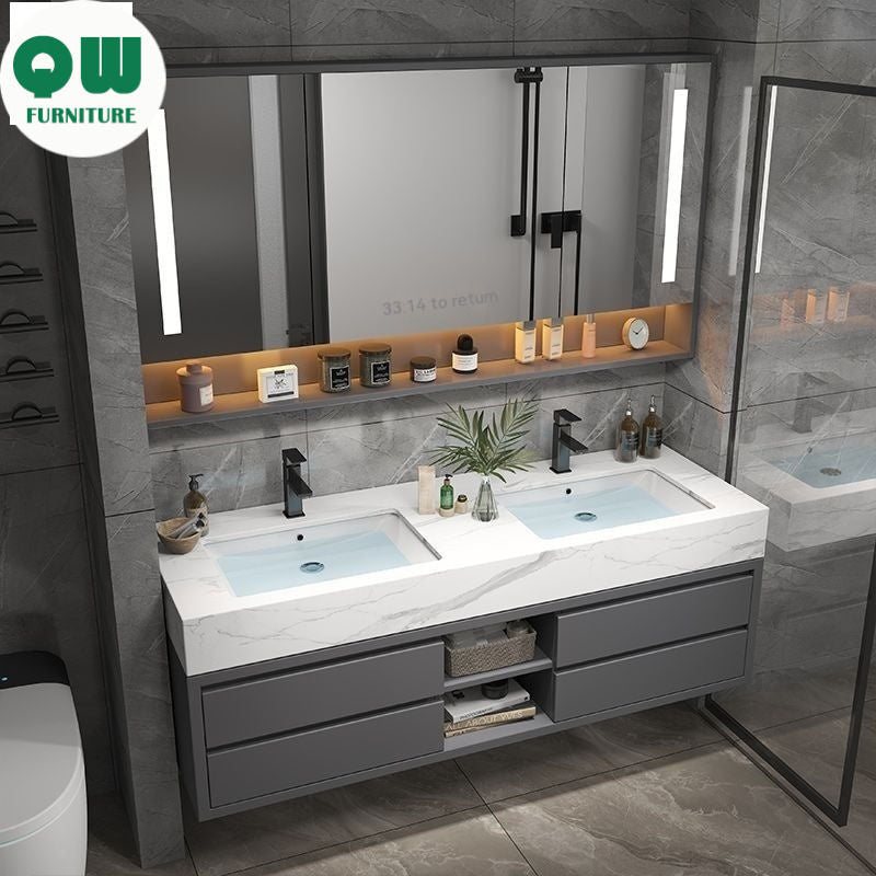 QW- Real wood storage smart mirror bathroom, sink cabinet for bathroom