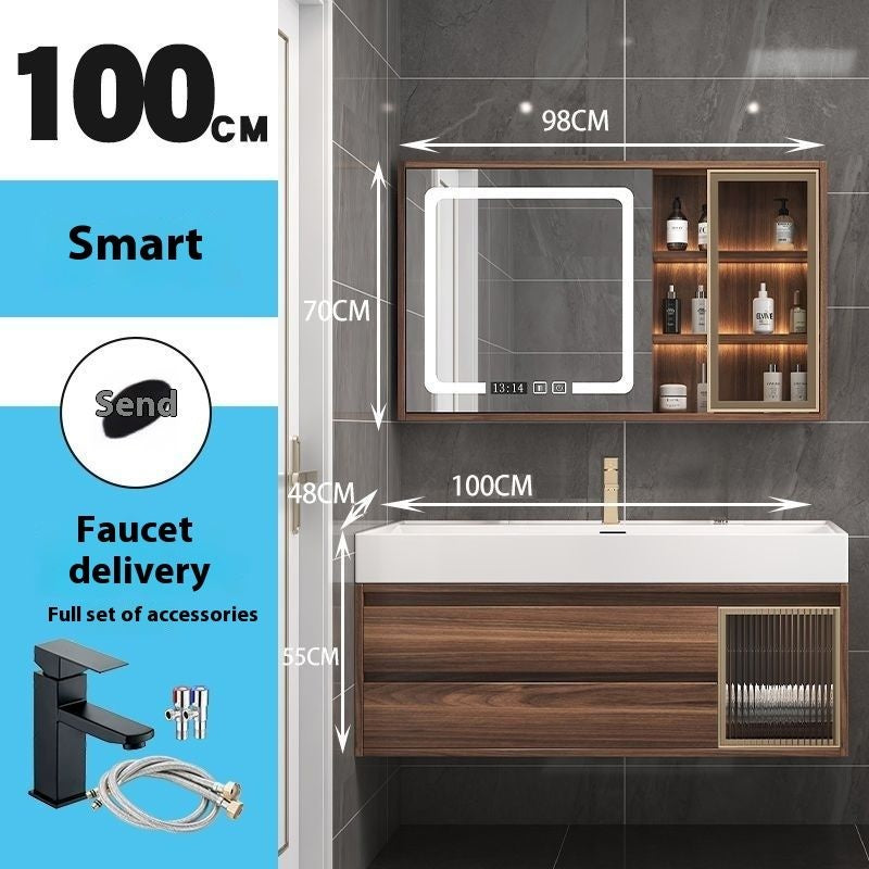 Kabinet Penyimpanan Kayu Asli Cermin Pintar QW- di Bilik Mandi, Set Singki Bilik Mandi 