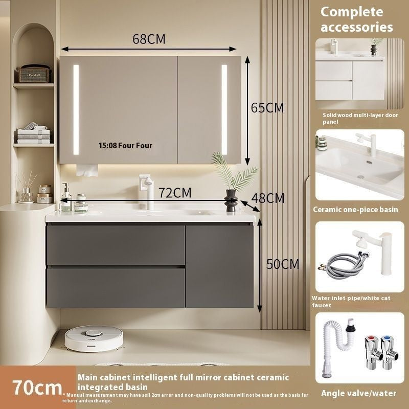 QW- Solid Wood Storage Smart Mirror Cabinet Bathroom Sink Set