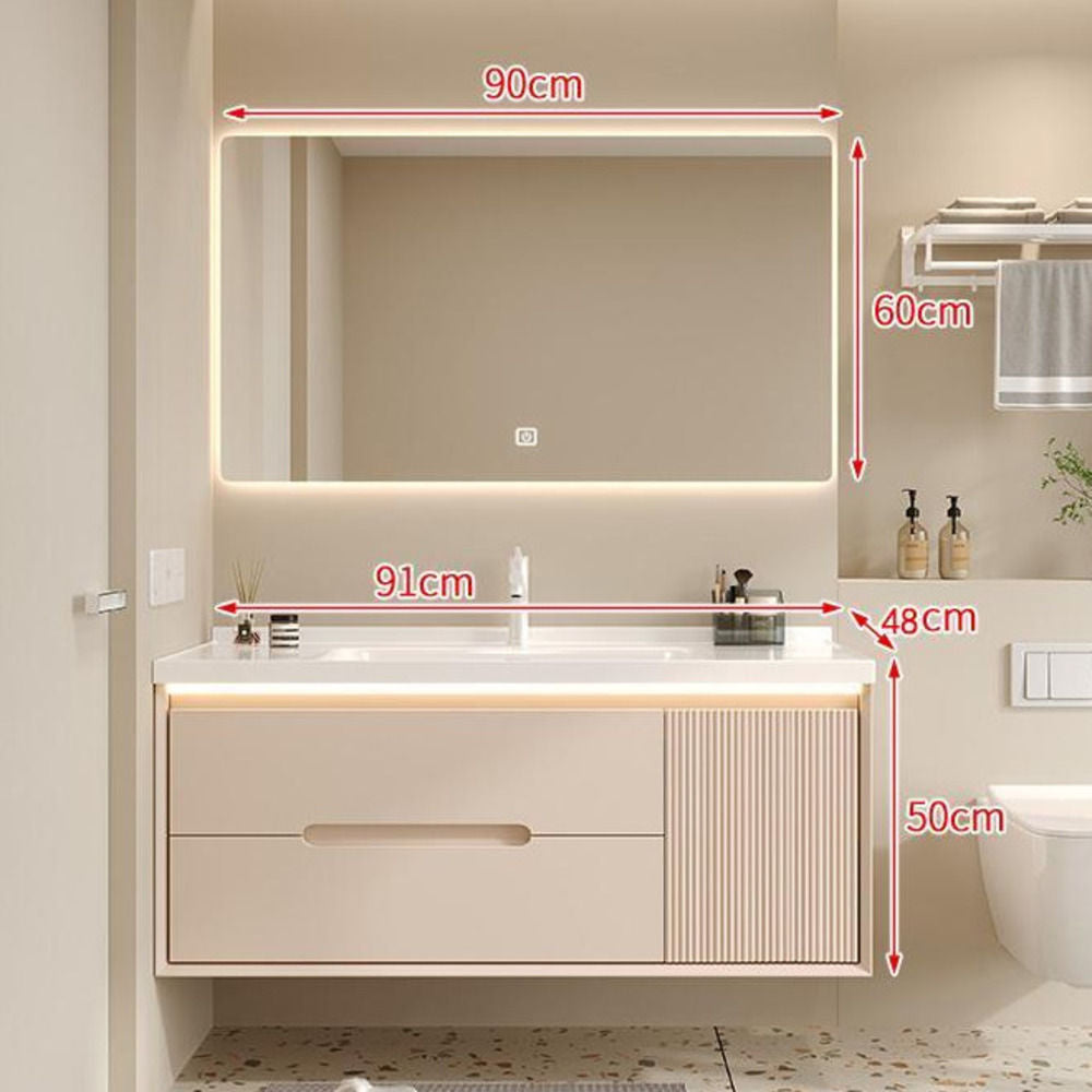 Set Singki Bilik Mandi Kabinet Cermin Pintar Penyimpanan Kayu Padu QW- 