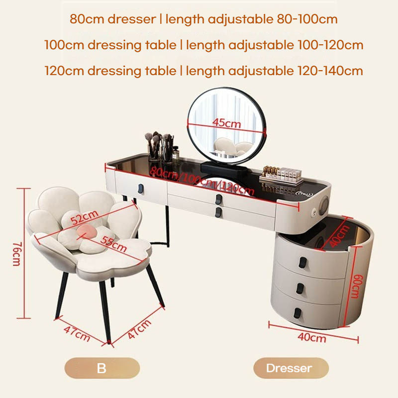 Meja bilik tidur pintar kayu padu ringkas, meja solek pelbagai guna dengan cermin, set lengkap