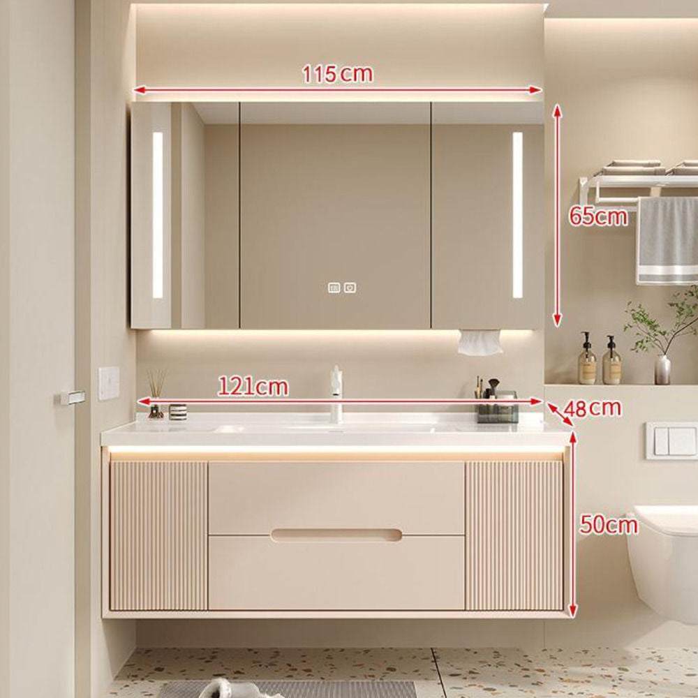 Set Singki Bilik Mandi Kabinet Cermin Pintar Penyimpanan Kayu Padu QW- 