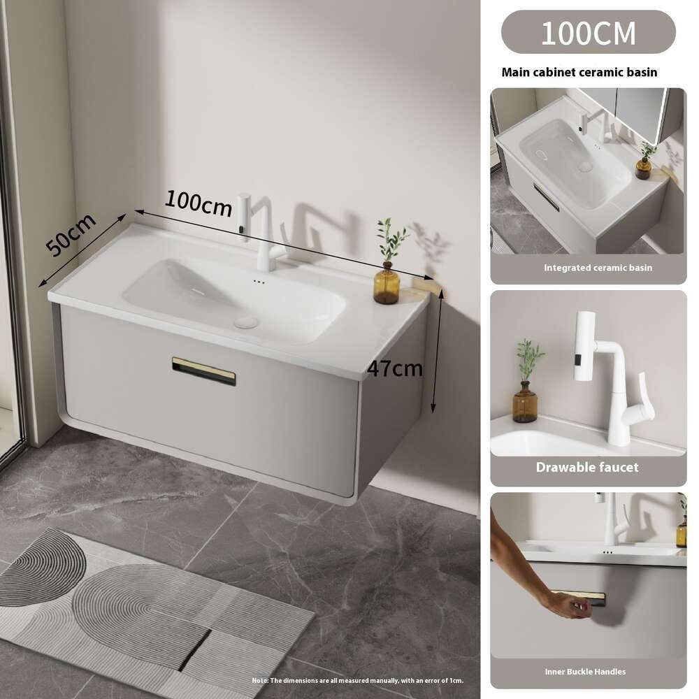 QW- Aluminum Thickened Stainless Steel Basin Smart Glass Bathroom Storage Cabinet