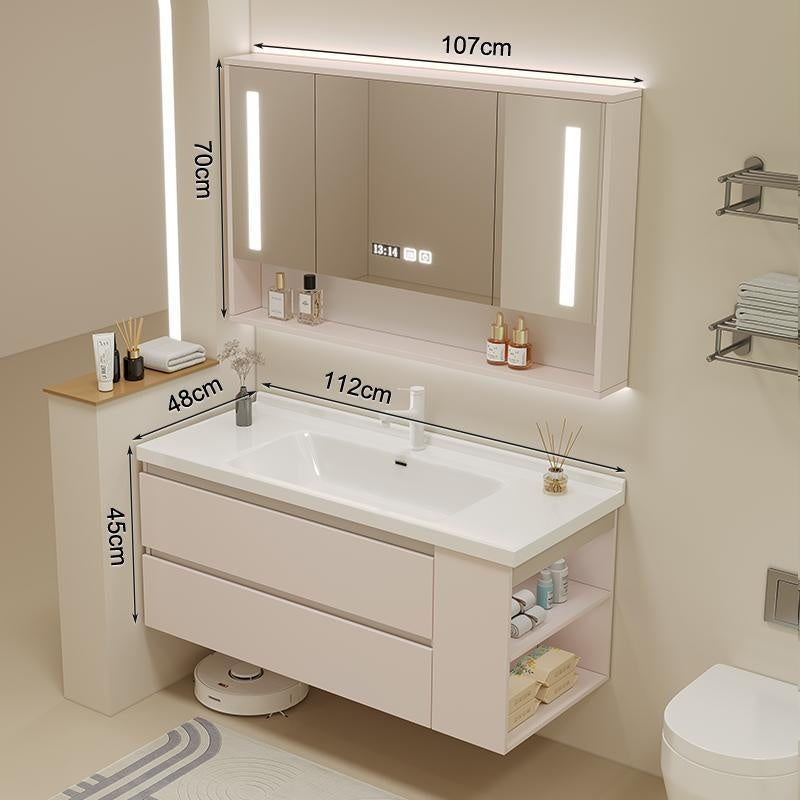 Set Singki Bilik Mandi Kabinet Cermin Pintar Penyimpanan Kayu Padu QW- 