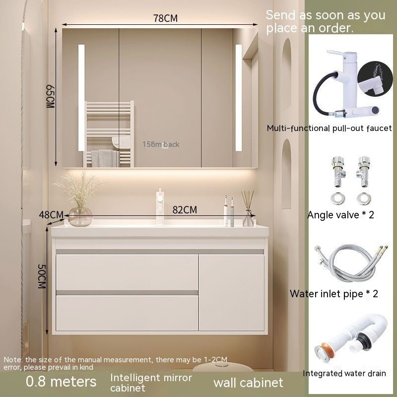 Set Singki Bilik Mandi Kabinet Cermin Pintar Penyimpanan QW- Gaya Krim 