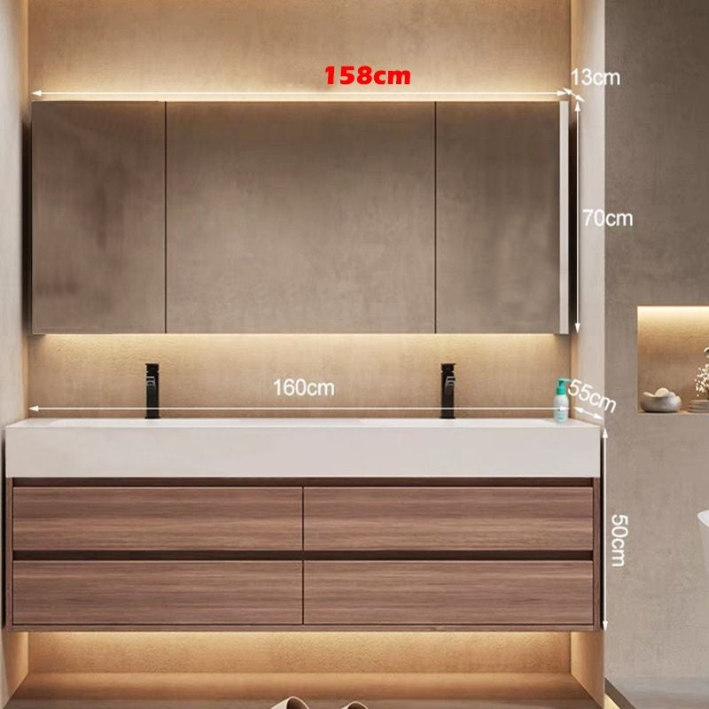 QW- Storan berkualiti tinggi diperbuat daripada kayu asli untuk kabinet cermin pintar di bilik mandi, sinki bilik mandi. 