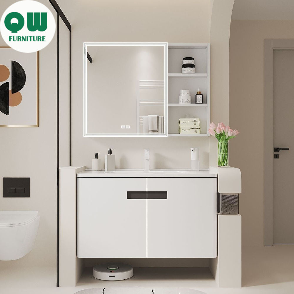Aluminium aloi QW membuat kabinet simpanan untuk bilik mandi, kabinet cermin dan set sinki. 