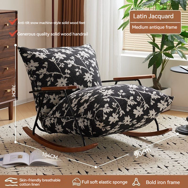Kerusi Sofa Tunggal Reka Bentuk Ringkas Mewah Ringan Kerusi Goyang Hemp Kapas Ruang Tamu Rumah Kecil Balkoni Kain Bunga