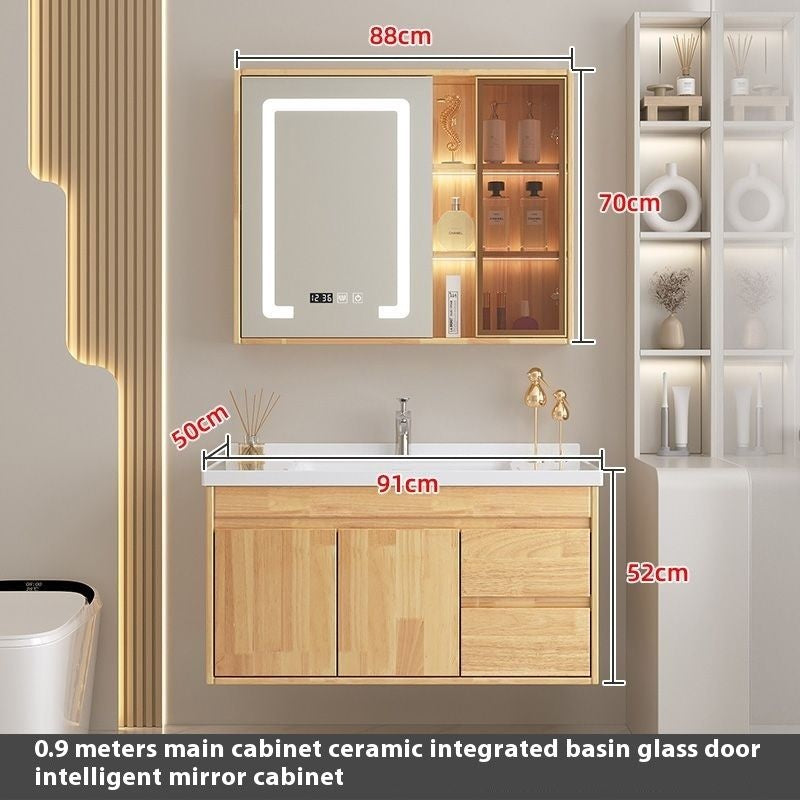 QW- Oak Wood Storage Cabinet Smart Mirror Sink Set in the Bathroom