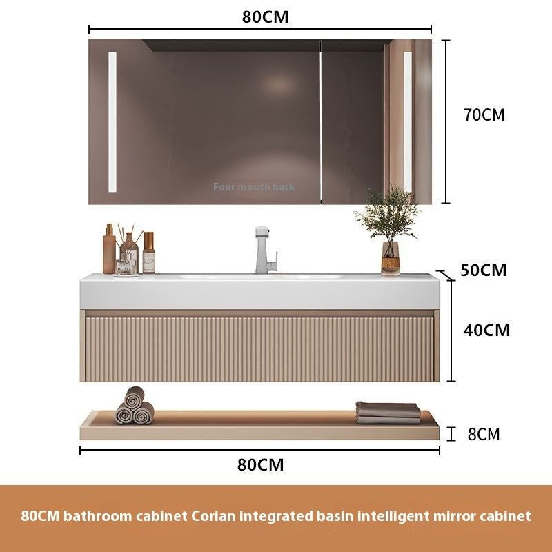 QW- Custom-made Cream Color Luxury Storage Smart Mirror Cabinet Bathroom Basin