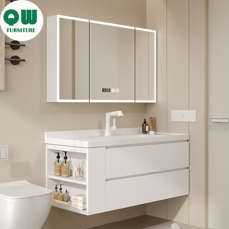 QW- Solid Wood Storage Smart Mirror Cabinet Bathroom Sink Set