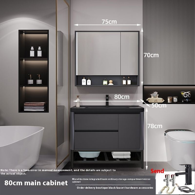 QW- Bathroom storage with smart mirror and black glass cabinet made of real wood.