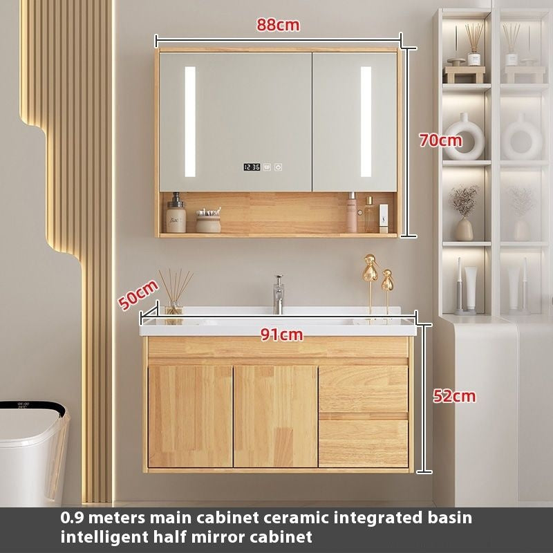 QW- Oak Wood Storage Cabinet Smart Mirror Sink Set in the Bathroom
