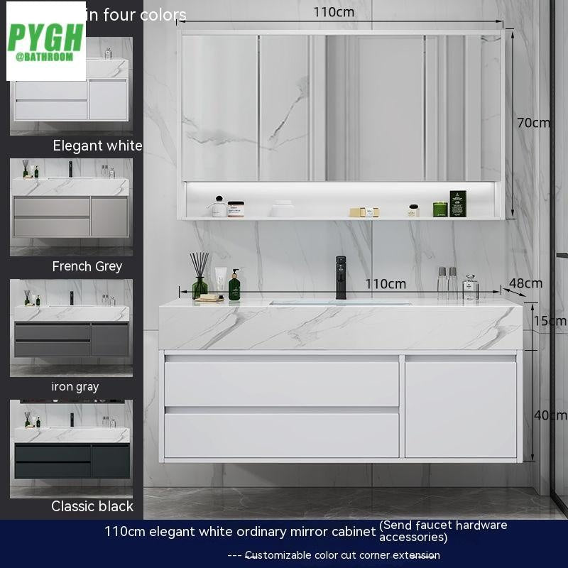 QW- Marble Solid Wood Basin Set Integrated Bathroom Storage Cabinet