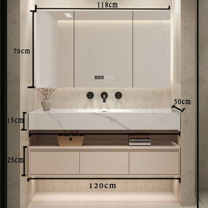 QW- Kabinet simpanan kayu asli cermin pintar di bilik mandi, sinki bilik mandi 