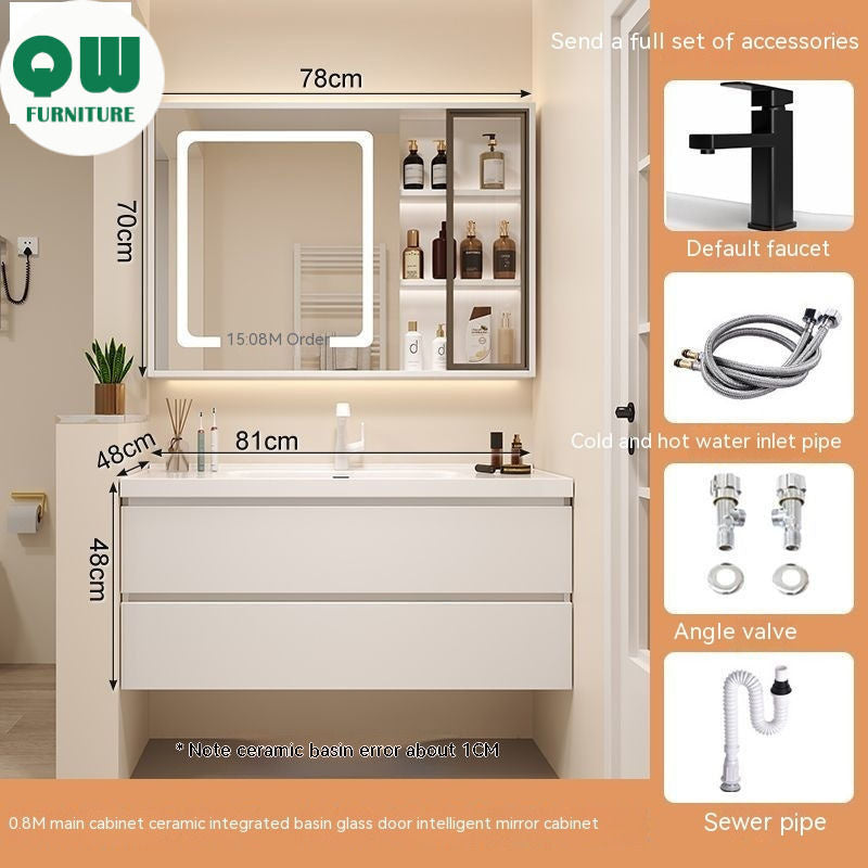 QW- White Storage Smart Mirror Cabinet, Bathroom Sink