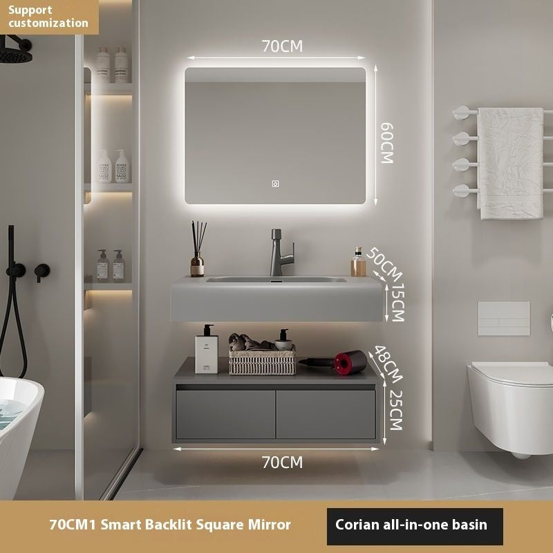 Set Singki Penyimpanan Kayu Asli QW- Kabinet Cermin Pintar di Bilik Mandi 