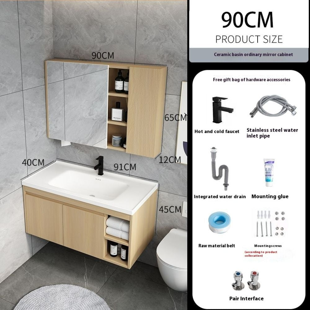 QW- Set kabinet kayu asli dengan sinki dan cermin pintar bilik mandi. 