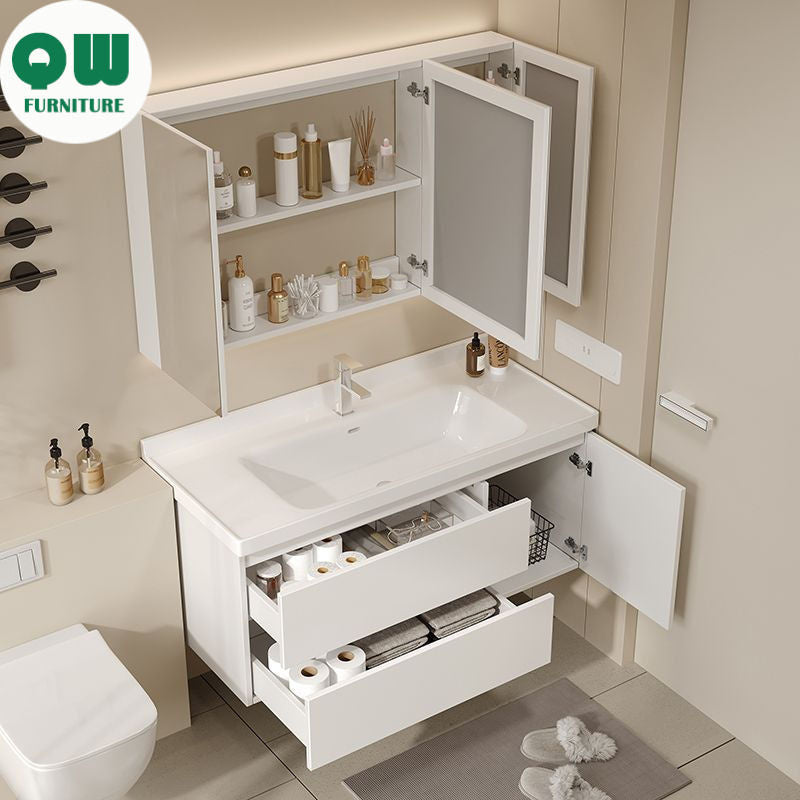 QW- Solid Wood Storage Smart Mirror Cabinet Bathroom Sink Set