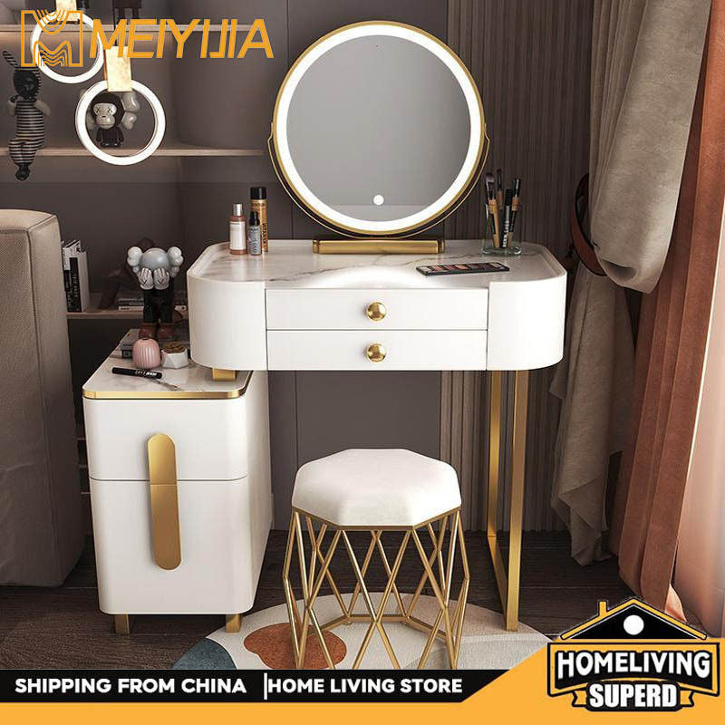 Meja Solek Moden Ringkas Kabinet Penyimpanan Sisi Katil Bilik Tidur Solek Kerusi Cermin Pelbagai Fungsi