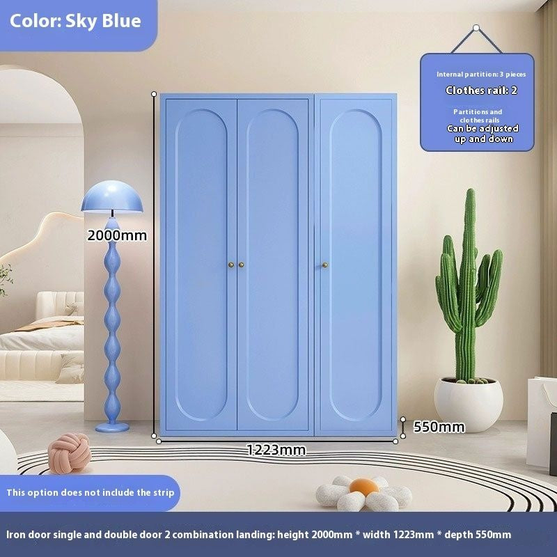 Cream Windbreaker Bedroom Home Iron Wardrobe Three-Door Storage Cabinet Easy Combination