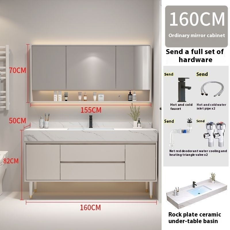 Set Singki Bilik Mandi Kabinet Cermin Pintar Penyimpanan Kayu Padu Tersuai QW 