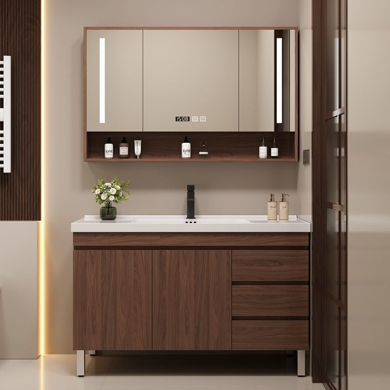 QW- Brown Real Wood Storage Cabinet Smart Materials for the Bathroom Sink Set