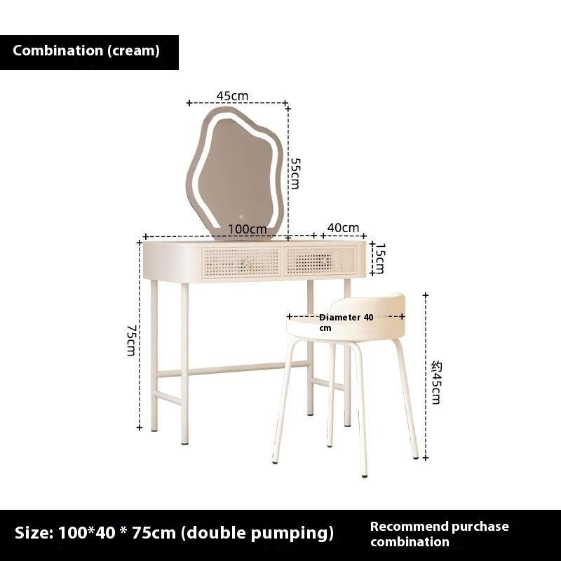 Cream Wind Simple Modern Glass Iron Art Large Bedroom Dressing Table