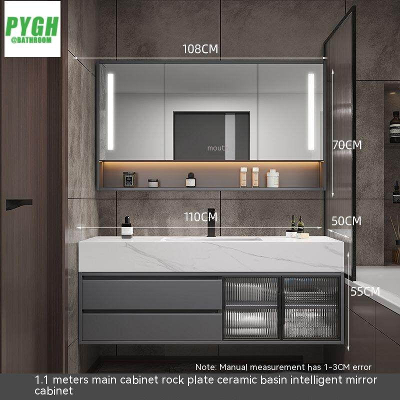 QW- Large Basin Set with Smart Mirror and Real Wood Storage Cabinet for Bathroom