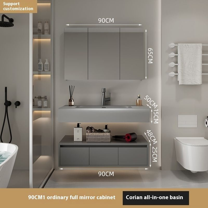Set Singki Penyimpanan Kayu Asli QW- Kabinet Cermin Pintar di Bilik Mandi 