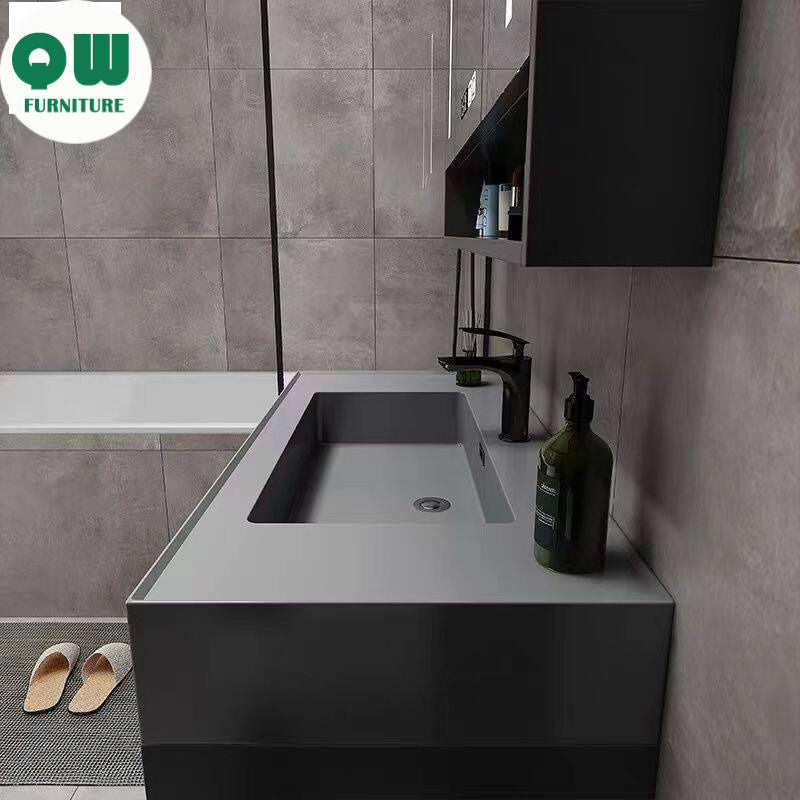 QW- Floor-mounted Basin Smart Mirror Real Wood Storage Cabinet in Bathroom